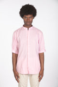 Camicia lino con colletto a fascetta rosa