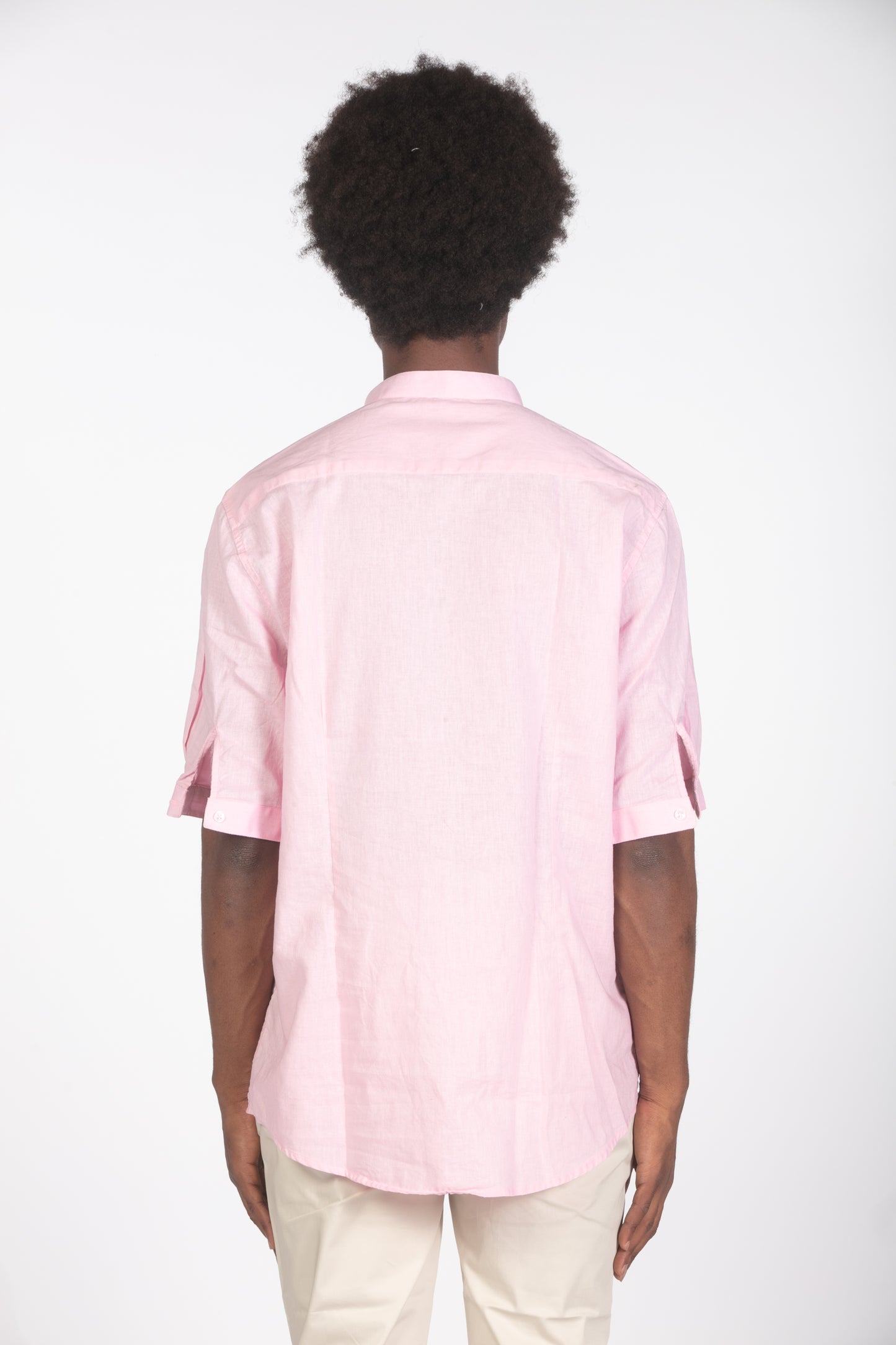 Camicia lino con colletto a fascetta rosa