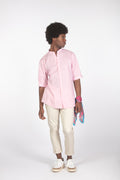 Camicia lino con colletto a fascetta rosa