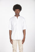 Camicia lino con colletto a fascetta bianco