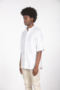 Camicia lino con colletto a fascetta bianco