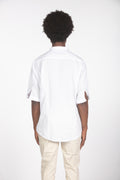 Camicia lino con colletto a fascetta bianco