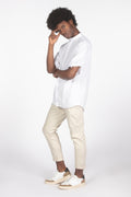 Camicia lino con colletto a fascetta bianco