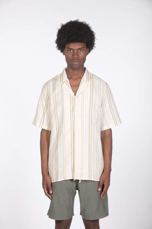 Camicia colletto bowling ricamo beige
