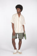 Camicia colletto bowling ricamo beige