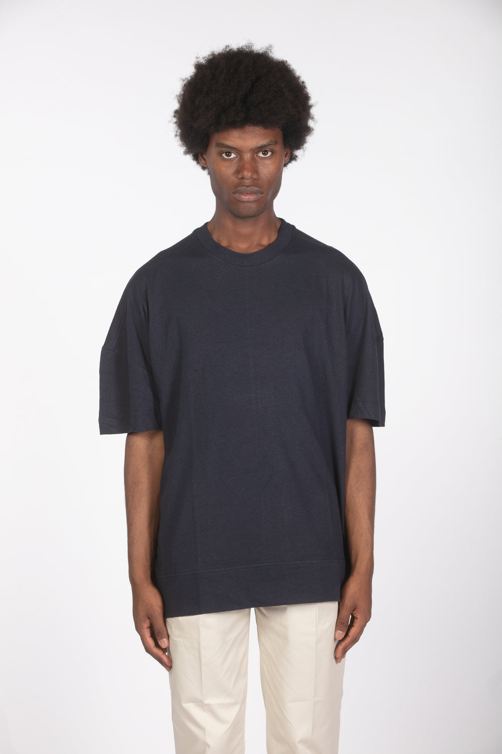 T-shirt lino relaxed fit blu