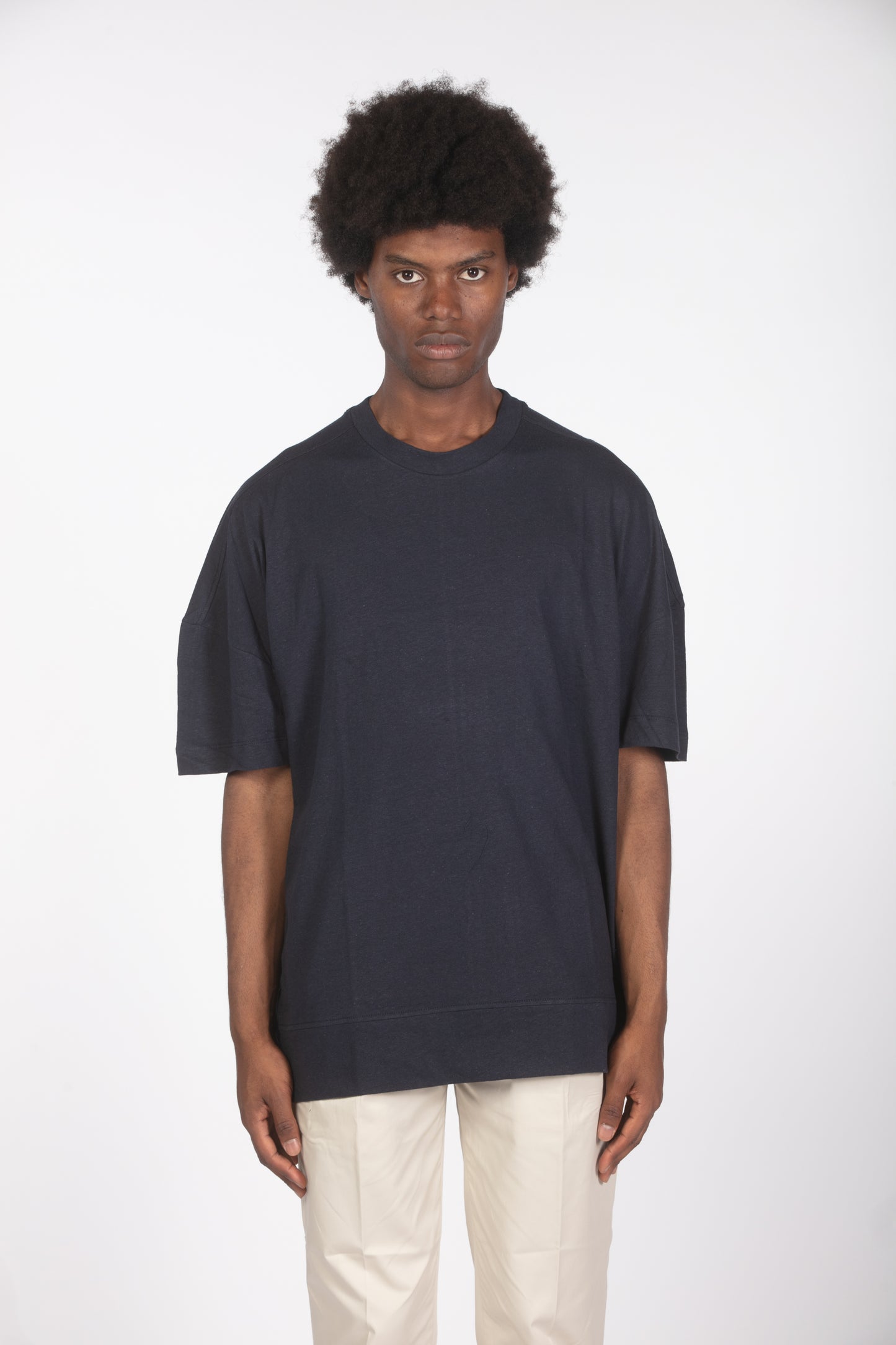 T-shirt lino relaxed fit blu
