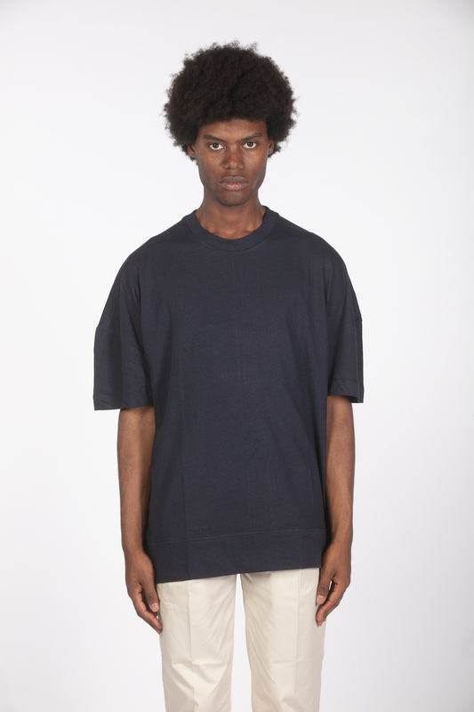 T-shirt lino relaxed fit blu