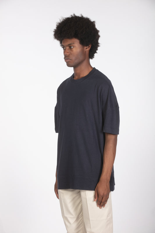 T-shirt lino relaxed fit blu