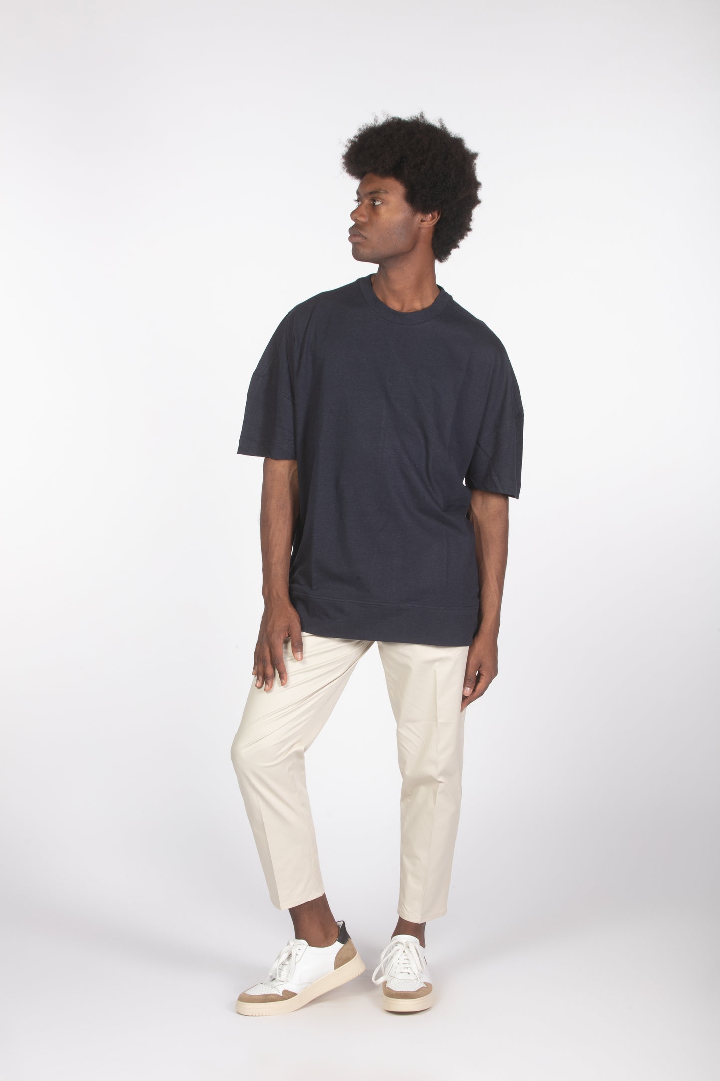T-shirt lino relaxed fit blu