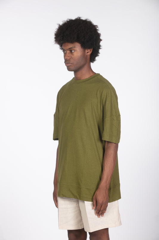 T-shirt lino relaxed fit muschio