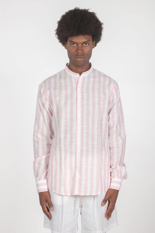 Camicia colletto a fascetta righe rosa