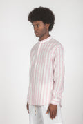 Camicia colletto a fascetta righe rosa