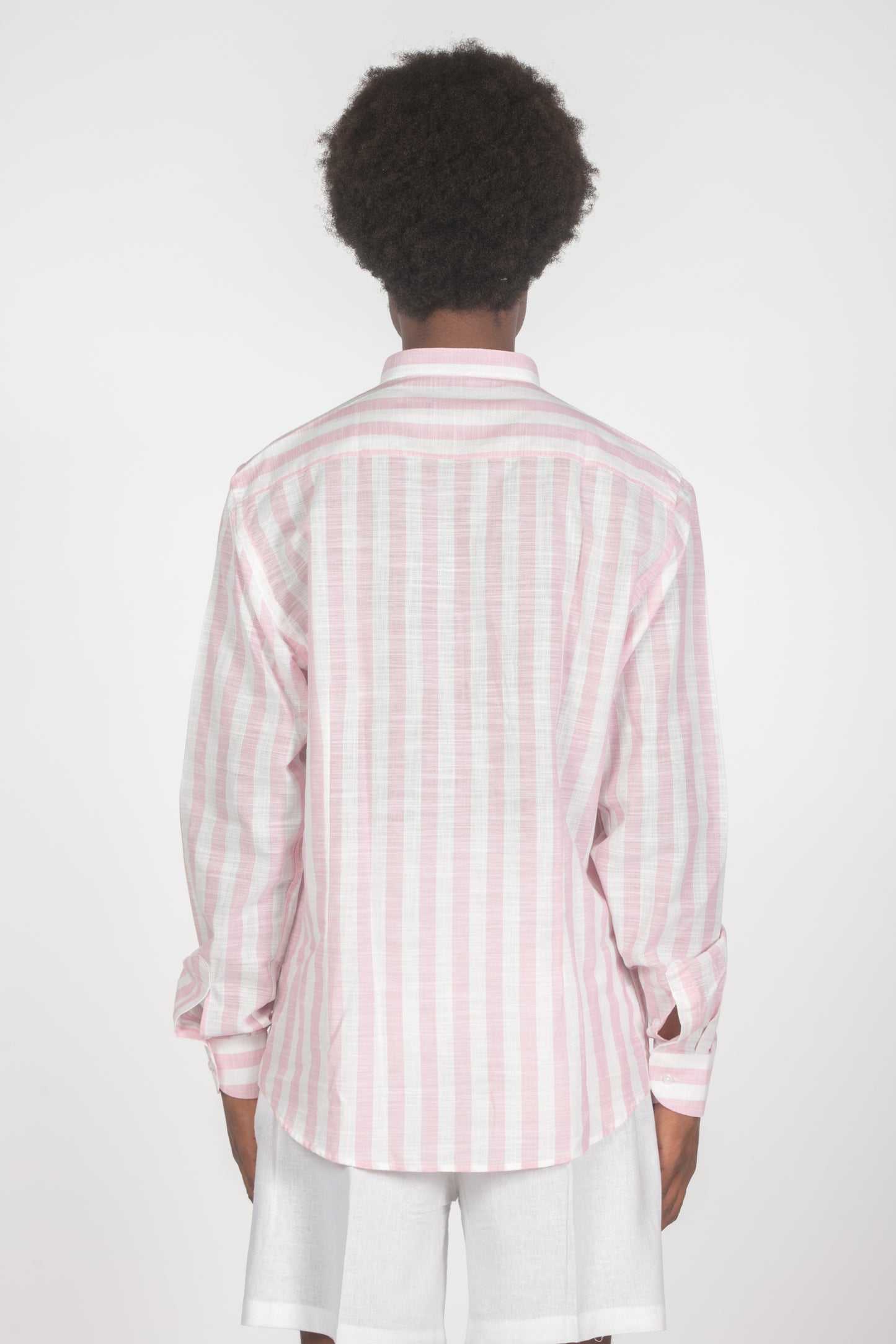 Camicia colletto a fascetta righe rosa