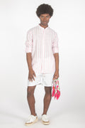 Camicia colletto a fascetta righe rosa
