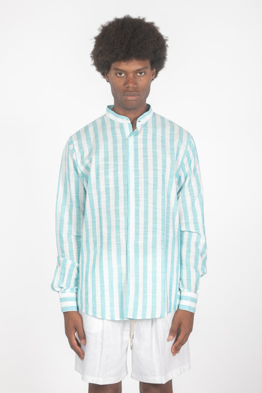 Camicia colletto a fascette righe turchese