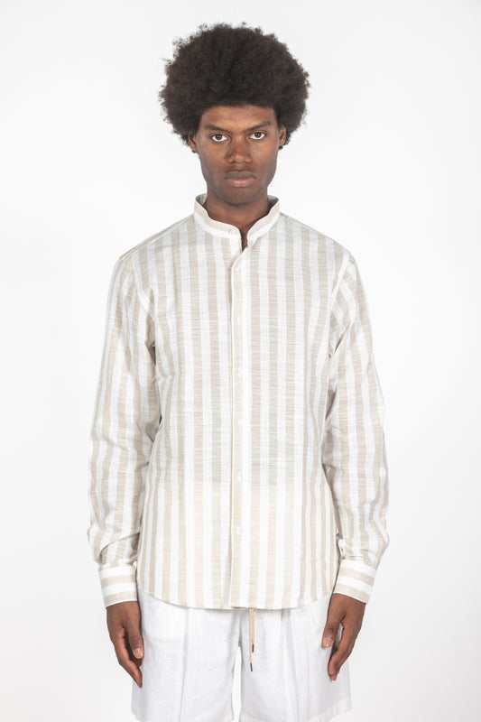 Camicia colletto con fascette righe beige