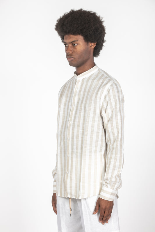 Camicia colletto con fascette righe beige