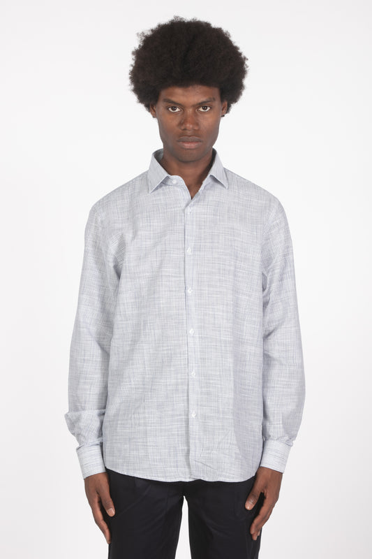 Camicia lino microrighe blu