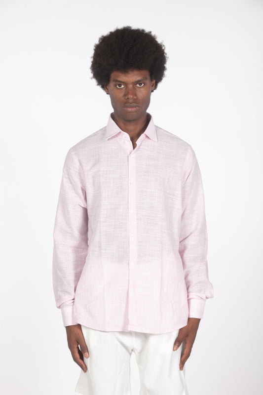 Camicia lino microrighe rosa