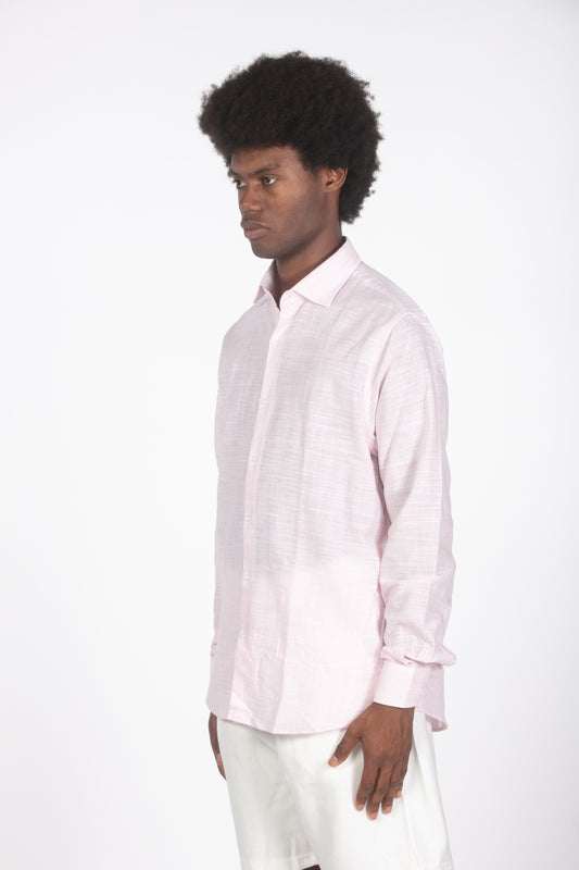 Camicia lino microrighe rosa
