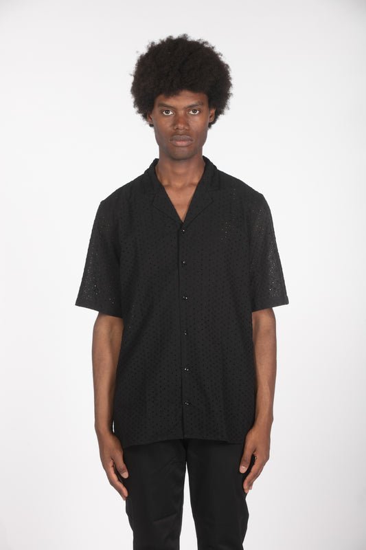 Camicia mm nera con ricamo traforato