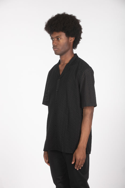 Camicia mm nera con ricamo traforato