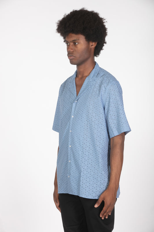 Camicia mm cielo con ricamo traforato