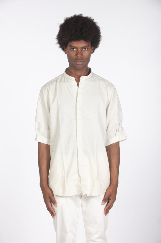 Camicia lino con colletto a fascetta mm beige