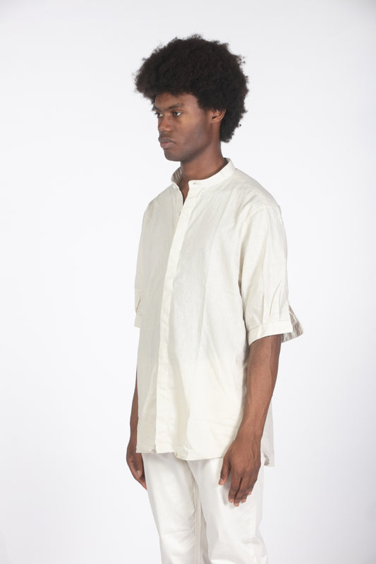 Camicia lino con colletto a fascetta mm beige
