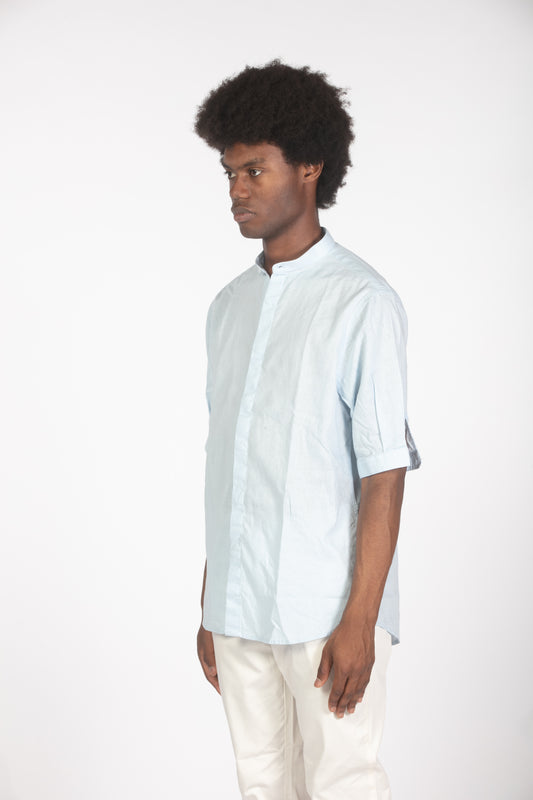 Camicia lino con collo a fascetta mm celeste