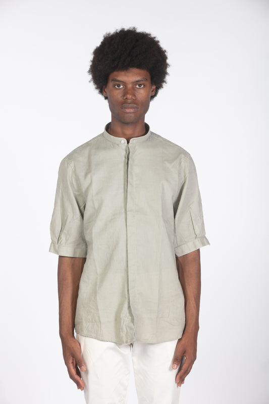 Camicia lino con colletto a fascetta mm verde militare