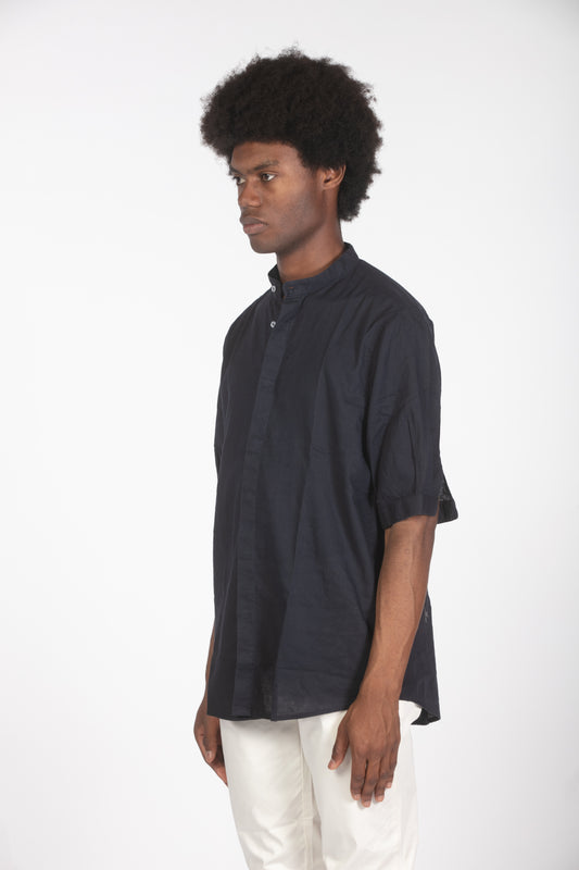 Camicia lino con colletto a fascetta mm blu