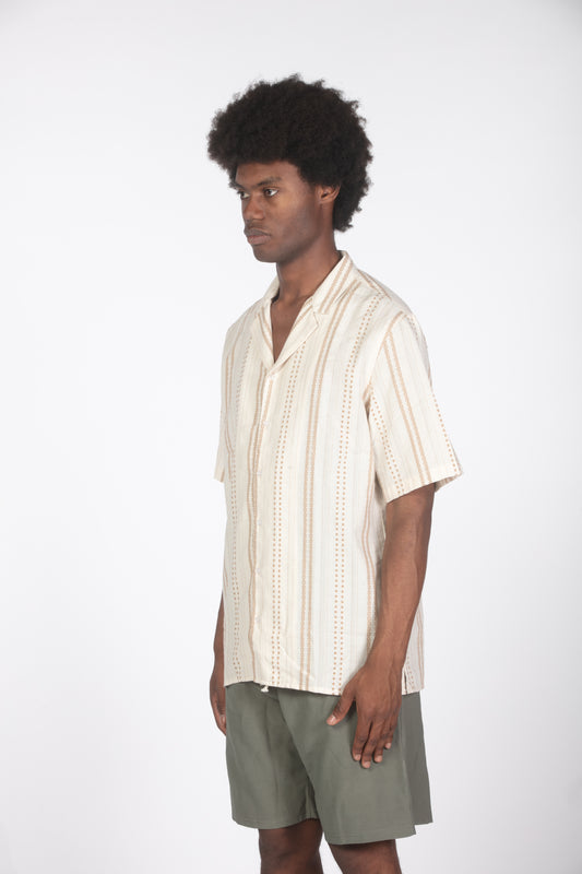 Camicia colletto bowling ricamo beige