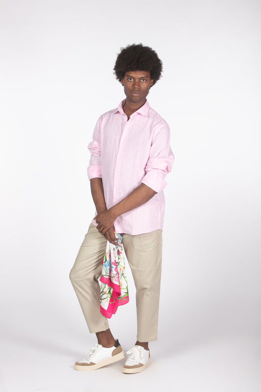 Camicia lino rosa