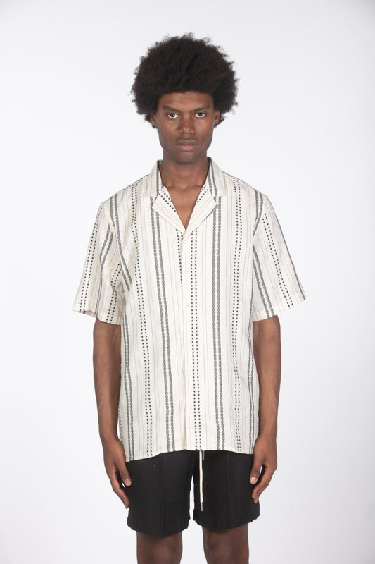 Camicia colletto bowling ricamo nero